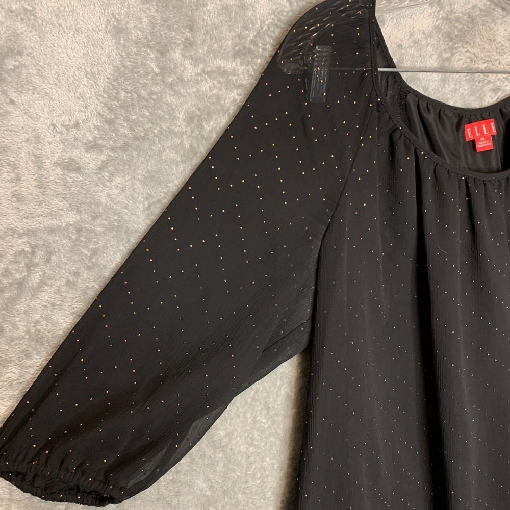 Elle Women Sheer Drapey Tie Waist Top XL Dark Fairy Ethereal Y2K Chiffon